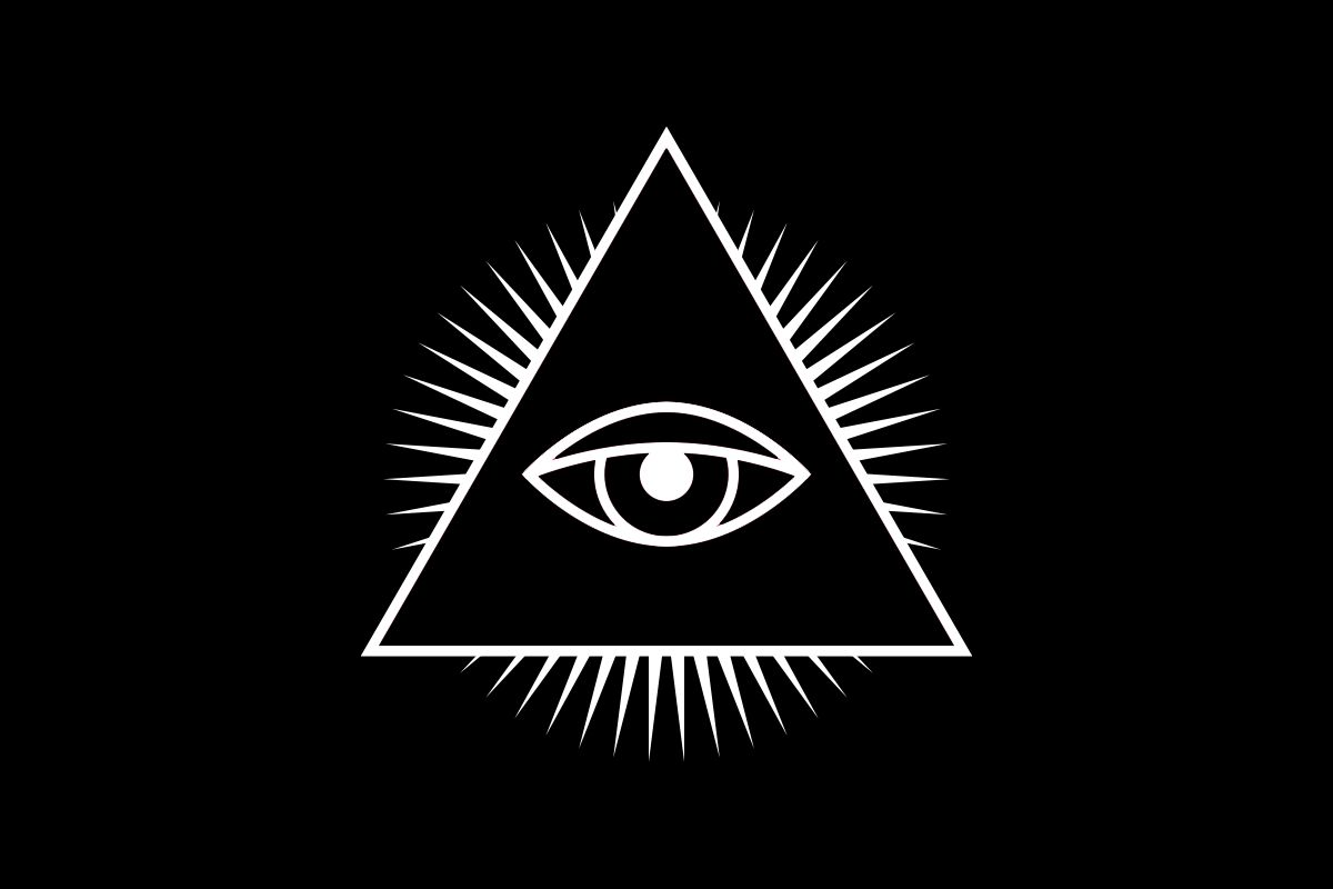 Line art illustration of an eye inside a triangle